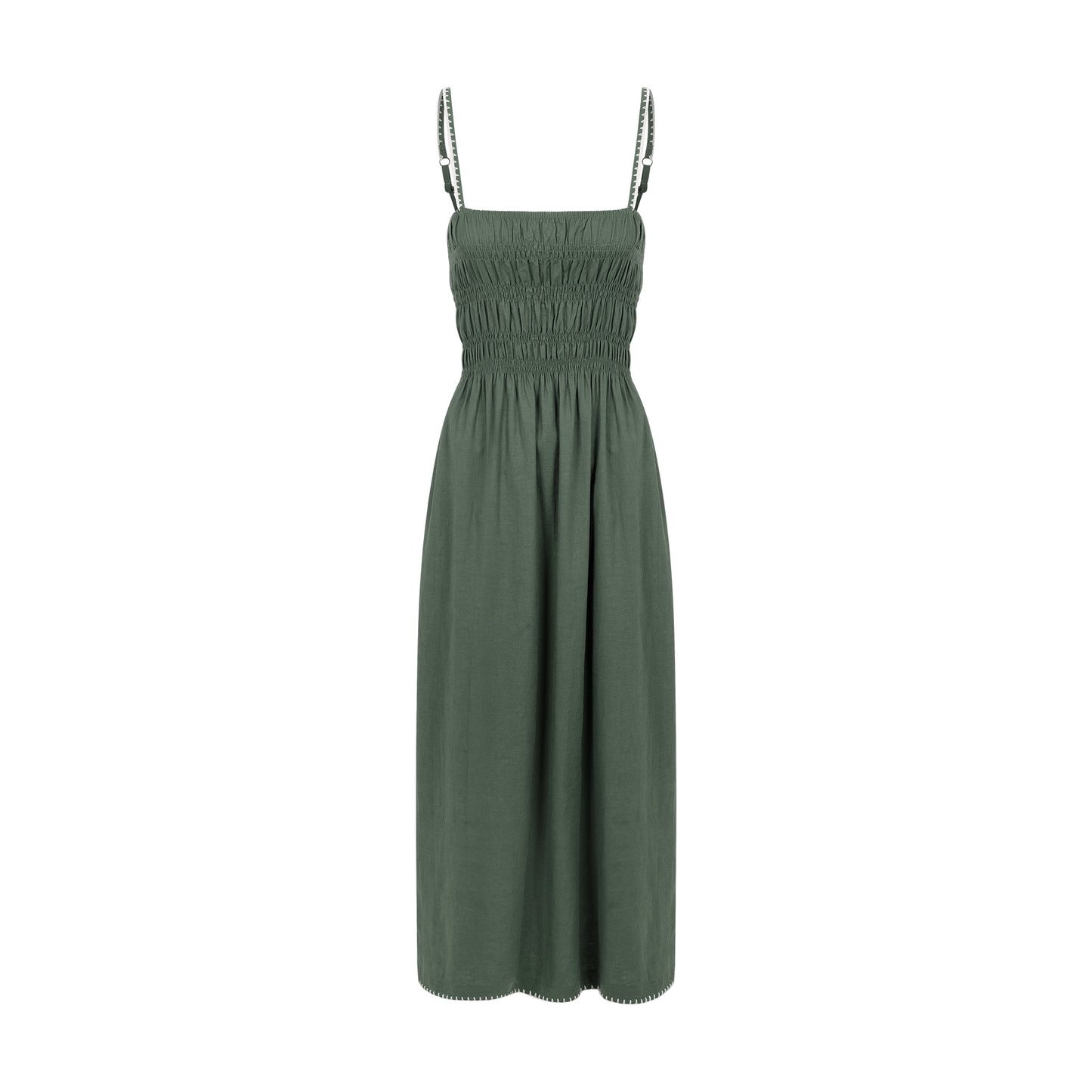 Vestido de Linho com Crochê Verde Musgo