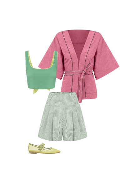 Kimono de Algodão Eco Rosa e Verde