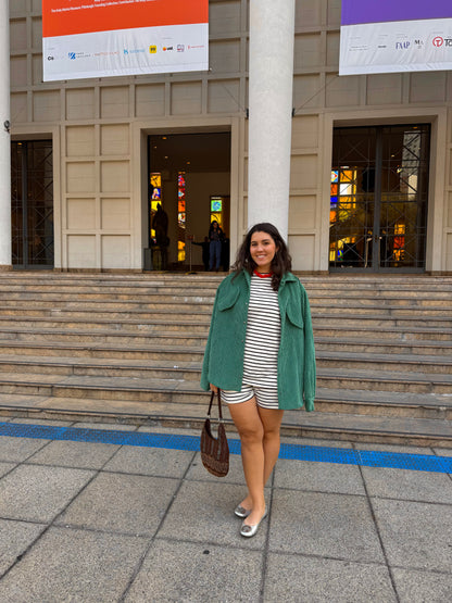 Shorts de Malha Listrado Branco e Azul Marinho