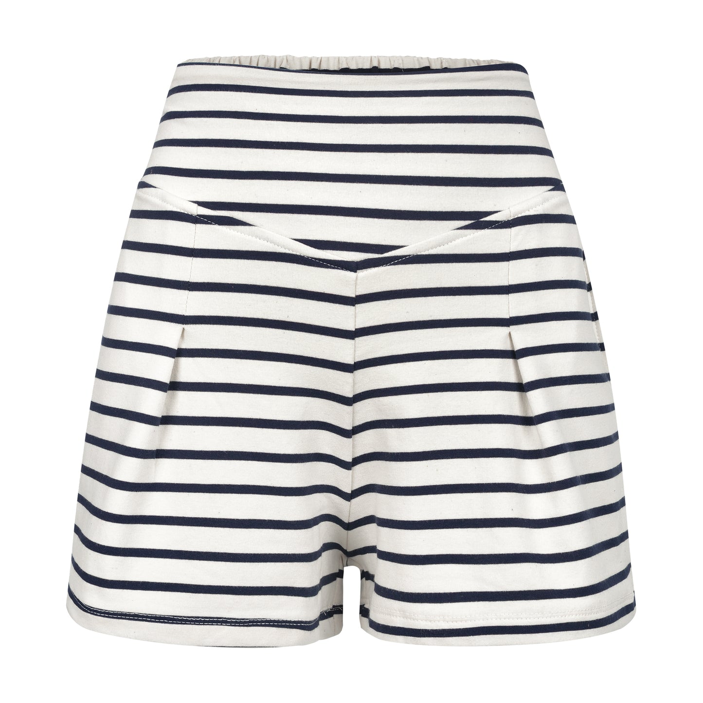 Shorts de Malha Listrado Branco e Azul Marinho