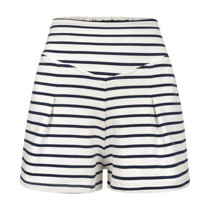 Shorts de Malha Listrado Branco e Azul Marinho