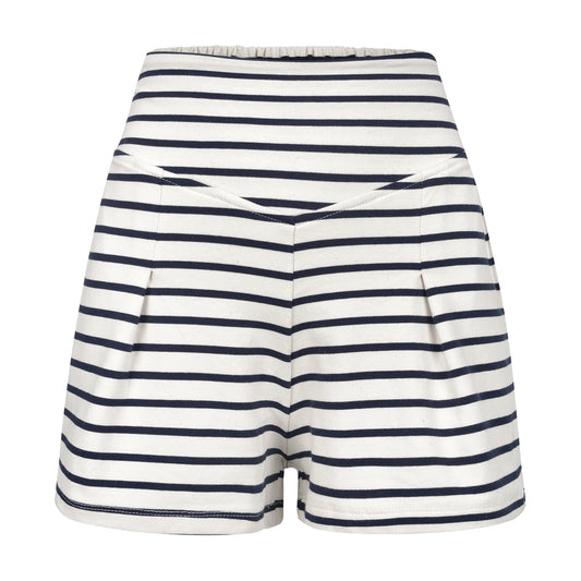 Shorts de Malha Listrado Branco e Azul Marinho