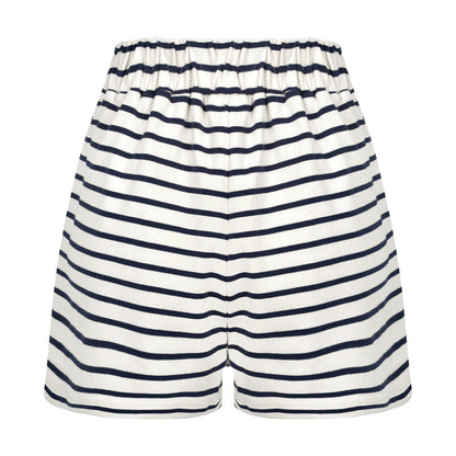 Shorts de Malha Listrado Branco e Azul Marinho