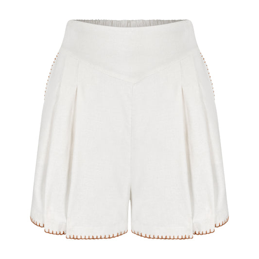 Shorts de Linho Branco com Crochê