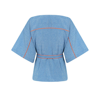 Kimono de Algodão Eco Azul e Laranja